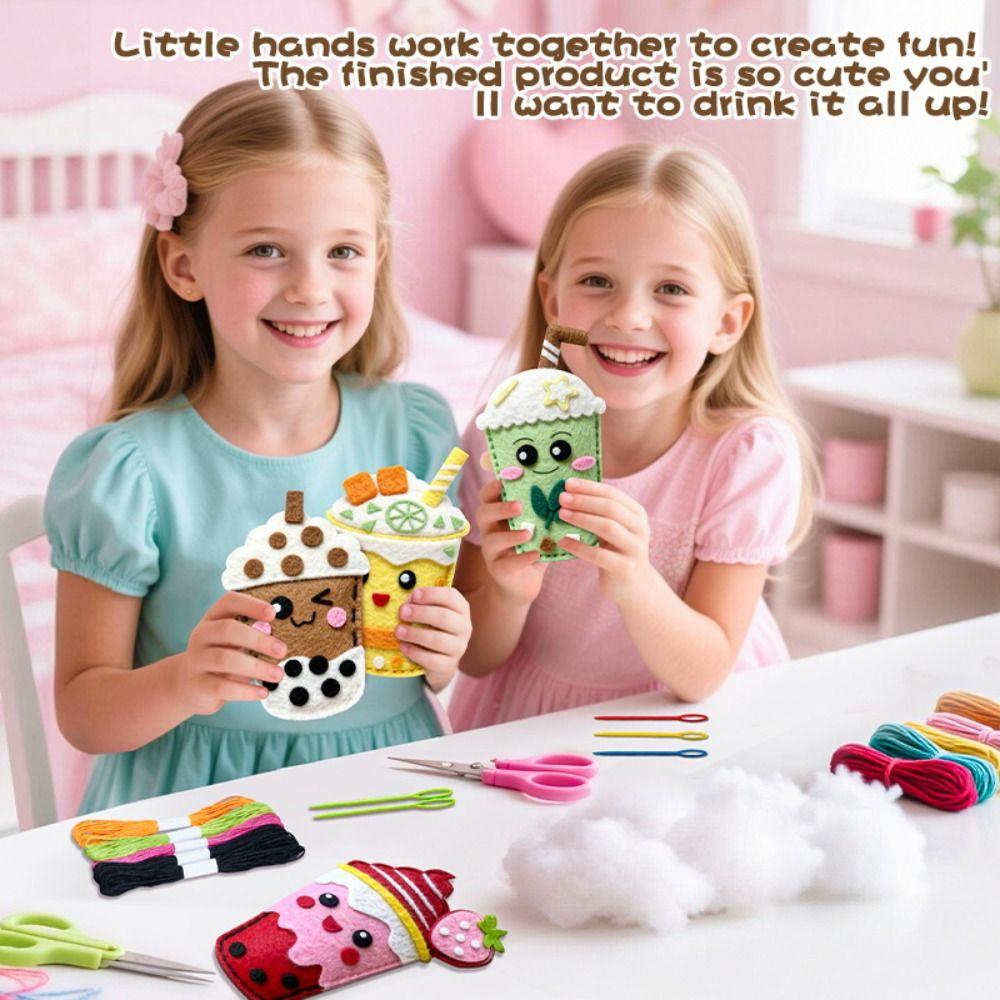 Pre-Punched Pieces Sewing Craft Set Cartoon Pattern Felt Ornament Kit  Kids Sewing Kit