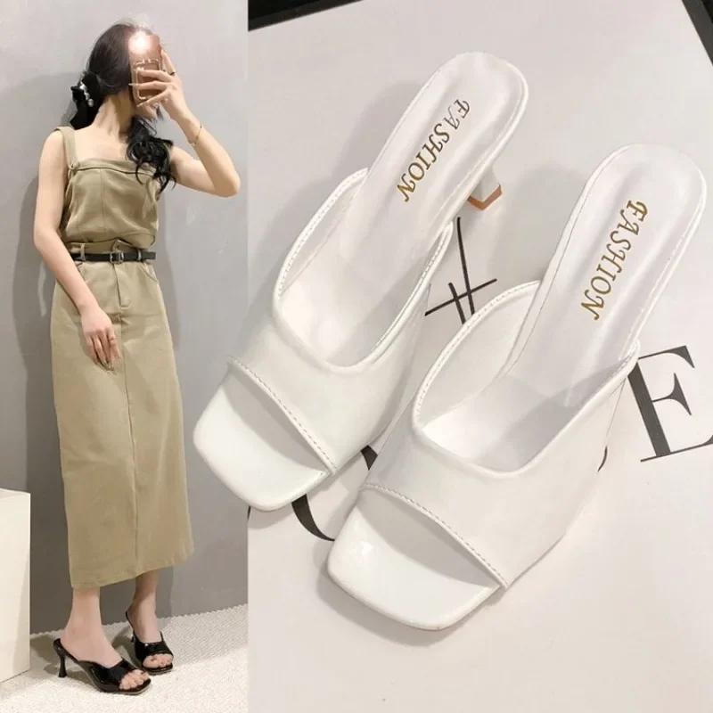 2024 Summer New Women Shoes Fashion Square Head Thin High Heel Sexy Slippers  sandals Zapatos De Mujer sandalias