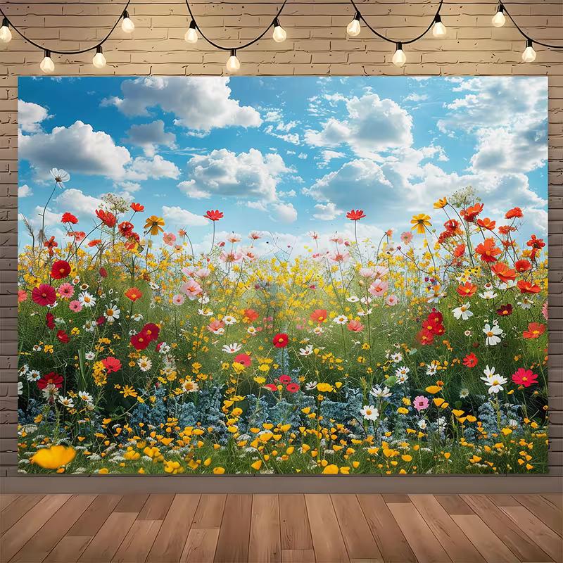 2D Colorful Wildflower Field Backdrop Spring Floral Party Photo Booth Background 47.2x31.5inch/120*80cm