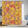 Vibrant Floral Print Shower Curtain For Bathroom Decor Pink Orange Yellow Leaves Pattern Waterproof Fabric Home Decoration Item