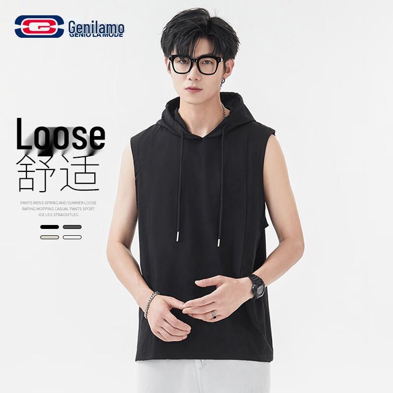 GENIOLAMODE Men s Casual Loose Hooded Vest 2XL