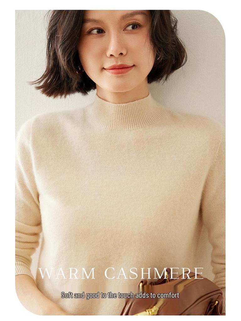 Women's Slim-Fit Half-High Neck Cashmere Sweater: Warm & Versatile Knitted Pullover