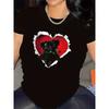Short Sleeve T-Shirt with Heart Design for Home Wear, Comfortable, Ideal for Living Room Or Dining Area, Stylish Top for Everyday Use
