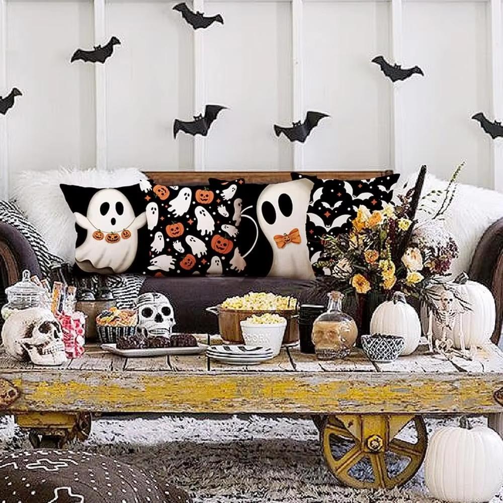 Halloween Niedliches Geist Cartoon Muster Kissenbezüge Dekorative Zuhause Doppelseitiger Druck Quadratisches Kissen Dekoration Kissenbezug