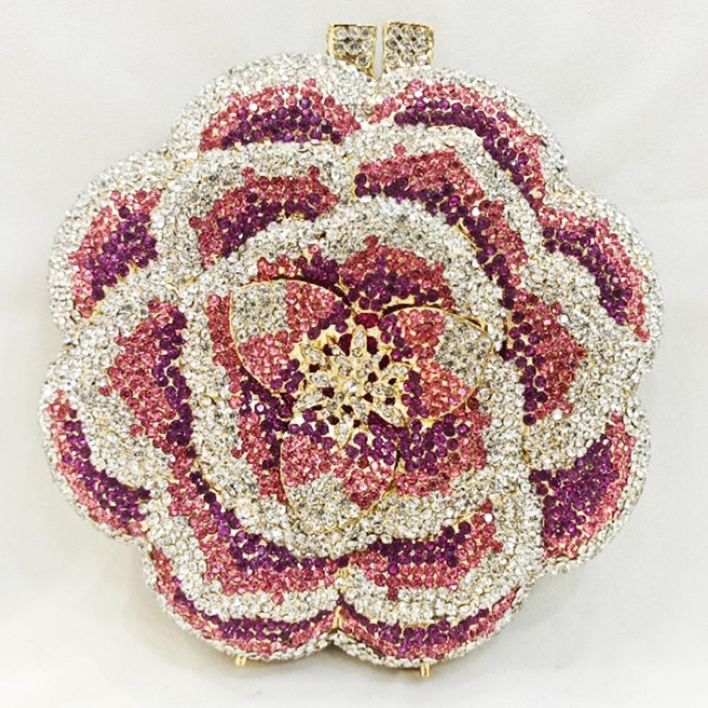 Blue Flower Diamond Multicolored Foral Evening Clutches Purse Luxury Crystal Women Metal Wedding Prom Handbags Rhinestone Bag