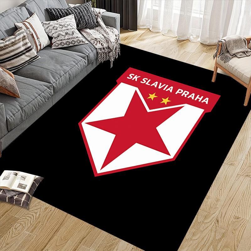 SK Slavia Praha Art Flannel Printed Carpet, Home Sofa Decoration for Living Room & Bedroom, Non‑Slip Play Flannel Floor Mat for Game Room