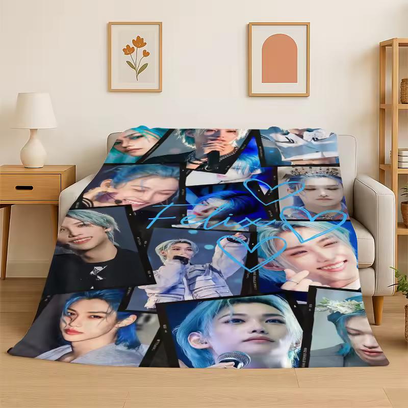 Kpop Felix Stray Kids Muziek Flanellen Deken Zacht Warme Plaid voor Slaapkamer Woonkamer Bed Reizen Kamperen Picknick Cadeau