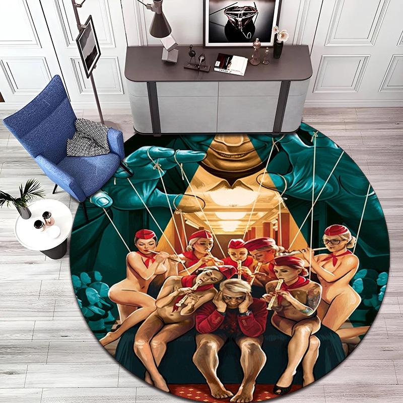 Famous German Rock Heavy Metal Band Rammstein Tile Lindemann Circular Carpet Decoration Anti Slip Home Table and Chair Mat Aisle Door Mat Carpet D15