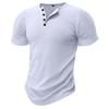 Chemise Henley pour homme Bleu marine Tricot côtelé Manches courtes Ourlet incurvé Coupe ajustée au corps Haut