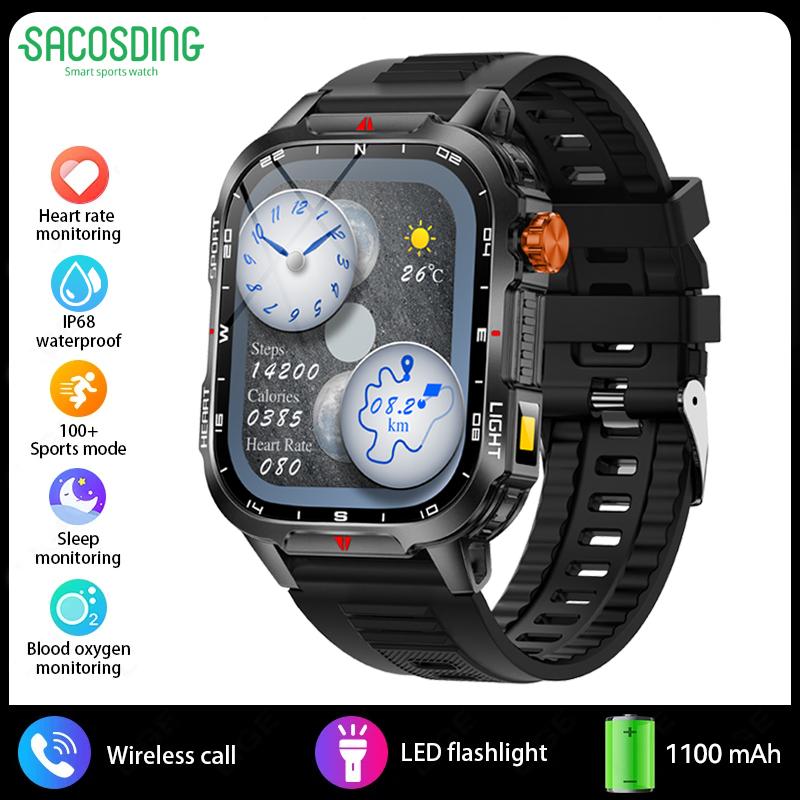 2025 New Men's Smart Watch Bluetooth Call 1100mAh Large Battery 60 days standby time 2.01 inch Screen IP68 Waterproof Motion Tracker