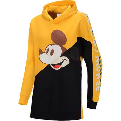 Li Ning X Colaboração Mickey Mouse Esportivo Casual Simples Bloco de Cores Pulôver com Capuz Fleece Solto Moletom Mulher moletom Amarelo AWDP606-3