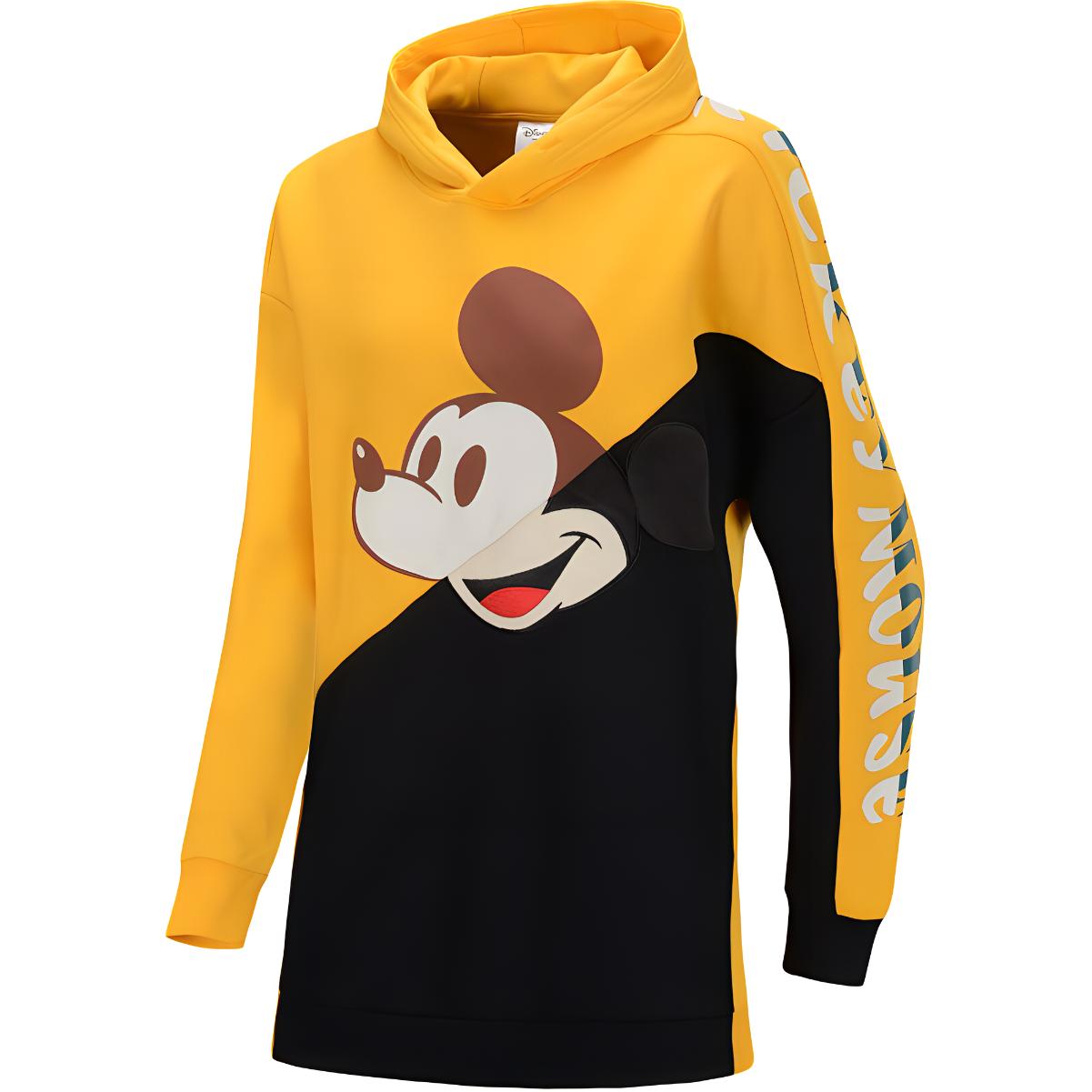 Спортивный повседневный пуловер с капюшоном Li Ning X Mickey Mouse, простой, с цветными блоками, из флиса, свободный, женский свитшот, желтый AWDP606-3 XL