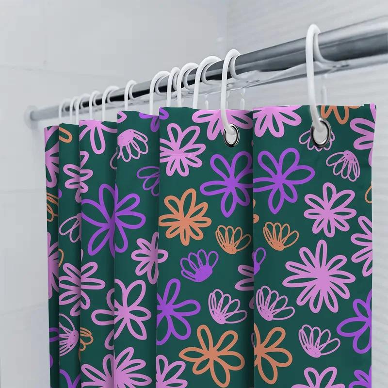Vibrant Floral Shower Curtain Perfect Decor For Modern Bathrooms Green Purple Flowers Pattern Waterproof Bath Tarp Easy Installa