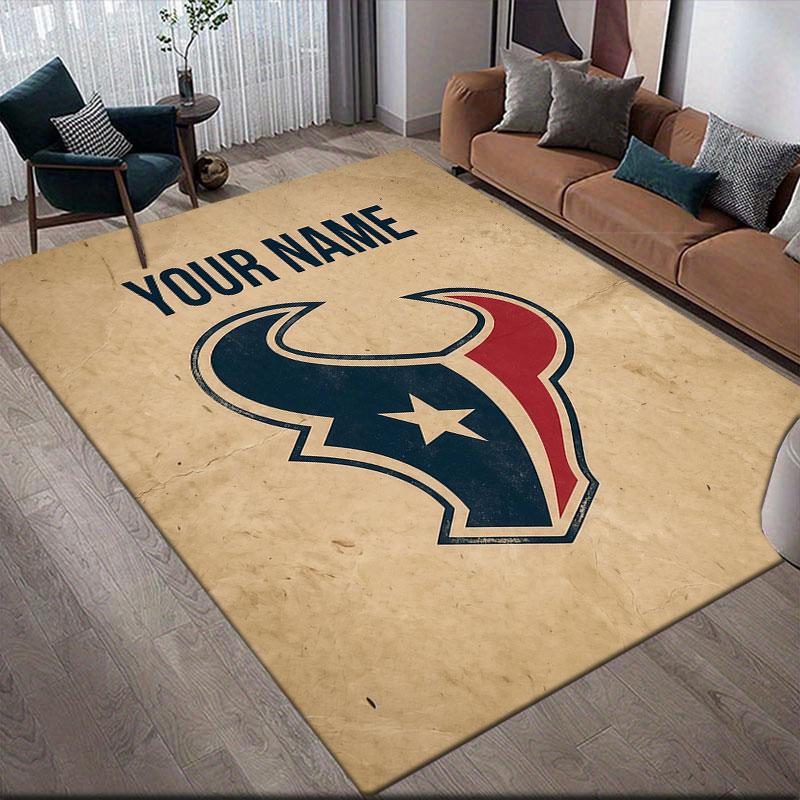 Custom Name,Houston Texans Home Sofa Decoration for Living Room & Bedroom, Non‑Slip Play Flannel Floor Mat for Game Room