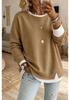 2026 Women's Stylish Slimming Ribbed Two-Piece Look Slit Round Neck Long Sleeve Casual Pullover Sweatshirt