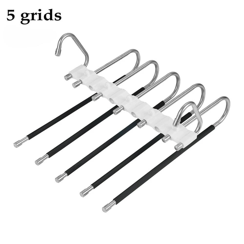 5 Grids and 9 Grids Stainless Steel Folding Pants Hanger – Multi-Layer Magic Clips & Retractable Space-Saving Organizer