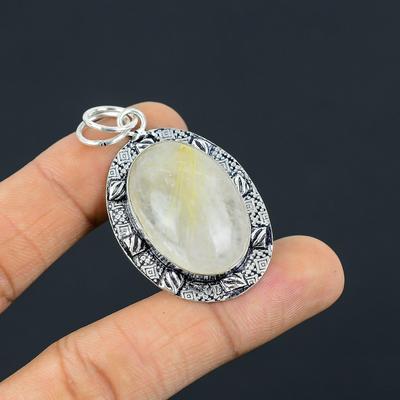 Birthday Gift For Her Natural Golden Rutile Gemstone Pendant 925 Sterling Silver