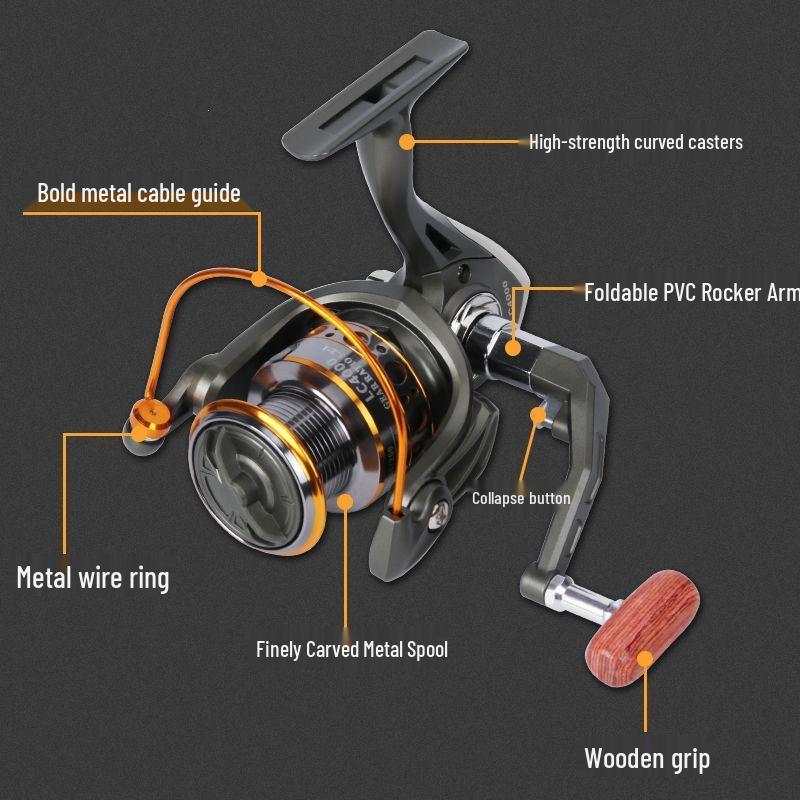 Metal Spool Folding Handle Spinning Fishing Reel for Sea Rod