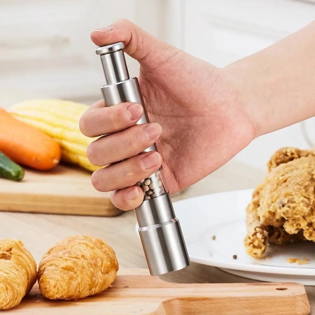 Novelty Thumb Push Pepper Mill Portable Salt Mill Manual Pepper Mill Salt Shaker Stainless Steel Spice Grinder Barbecue Kitchen