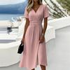 Damen-Gestreiftes Print-Kleid mit V-Ausschnitt und kurzen Ärmeln - Lässige Sommer-Modekleider für Damen