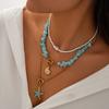 IngeSight.Z 3pcs/set Bohemian Conch Starfish Pendant Necklace for Women Trendy Rice Bead Link Chain Necklace Set Jewelry