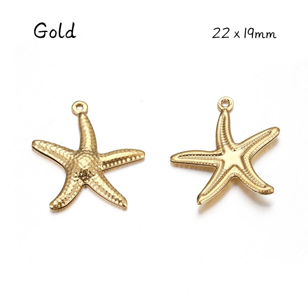10pcs Stainless Steel Starfish Charms Shell Pendant Gold Color Necklace Bracelet Accessories for Jewelry Making Findings DIY
