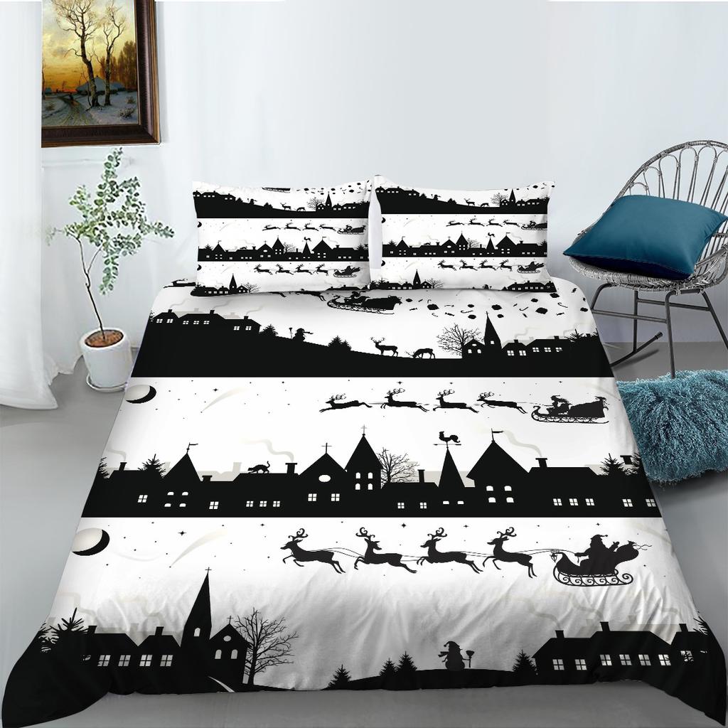 Christmas Series Quilt Cover Pillowcase Three-Piece Set Children'S Gift Digital Printing Polyester