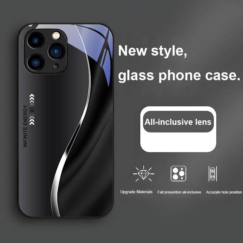 Gradient Infinite Energy For Iphone 15 14 13 12 11 Pro Max X XS XR 7 8 Plus 2020 22 SE Black Tempered Glass Phone Case