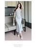 White Polka Dot Bodycon Spaghetti Strap Dress for Women - Summer French Style