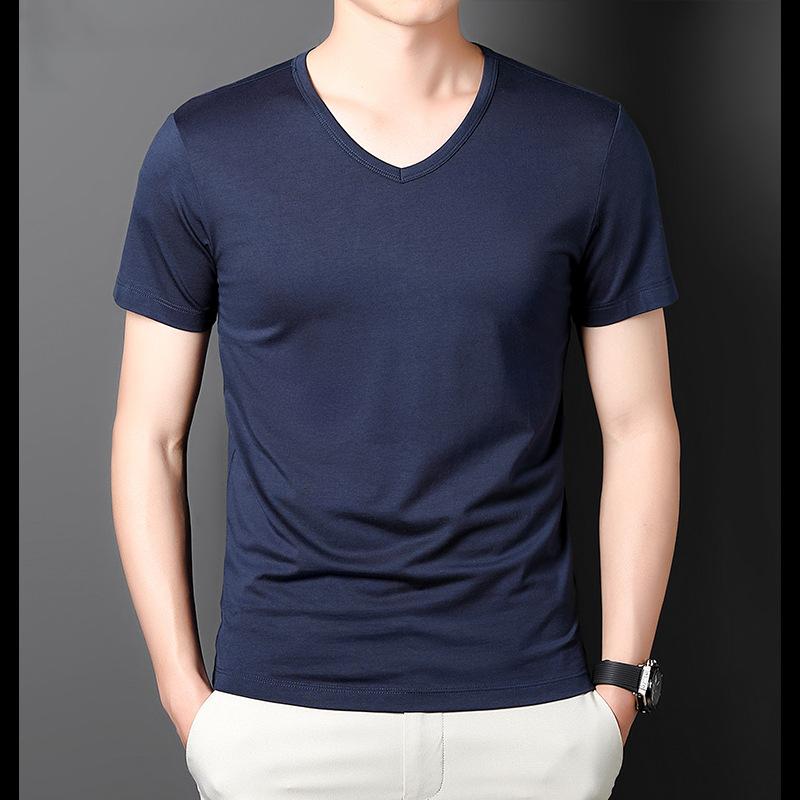 Men's Casual and Fashionable V-neck Solid Color Short Sleeved T-shirt Breathable and Comfortable Summer Versatile Top