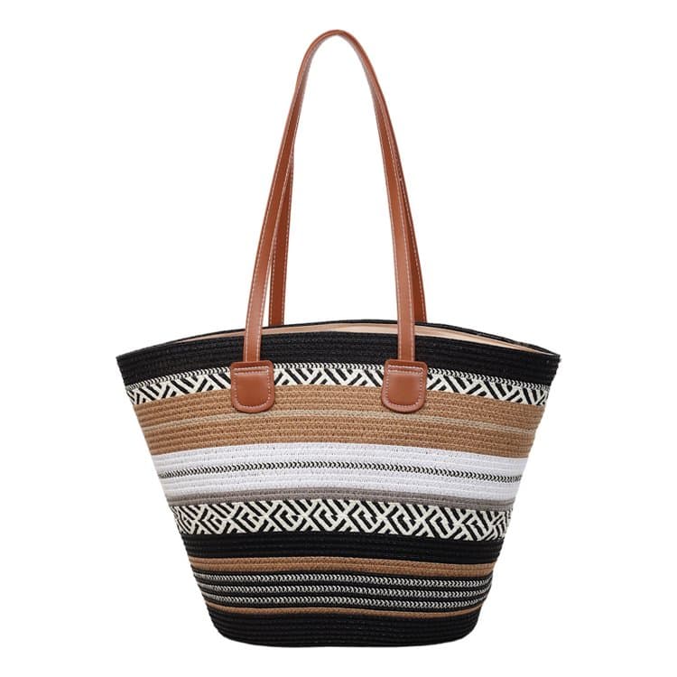 Gestreifte Stroh-Tote-Bag mit großer Kapazität Damen-Handtasche