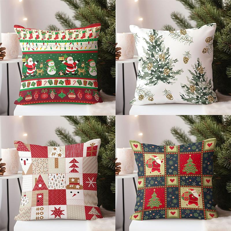 Weihnachtsmuster Dekokissen für Heimdekoration Quadratischer Polyester-Kissenbezug, moderner Sofa-Dekokissenbezug