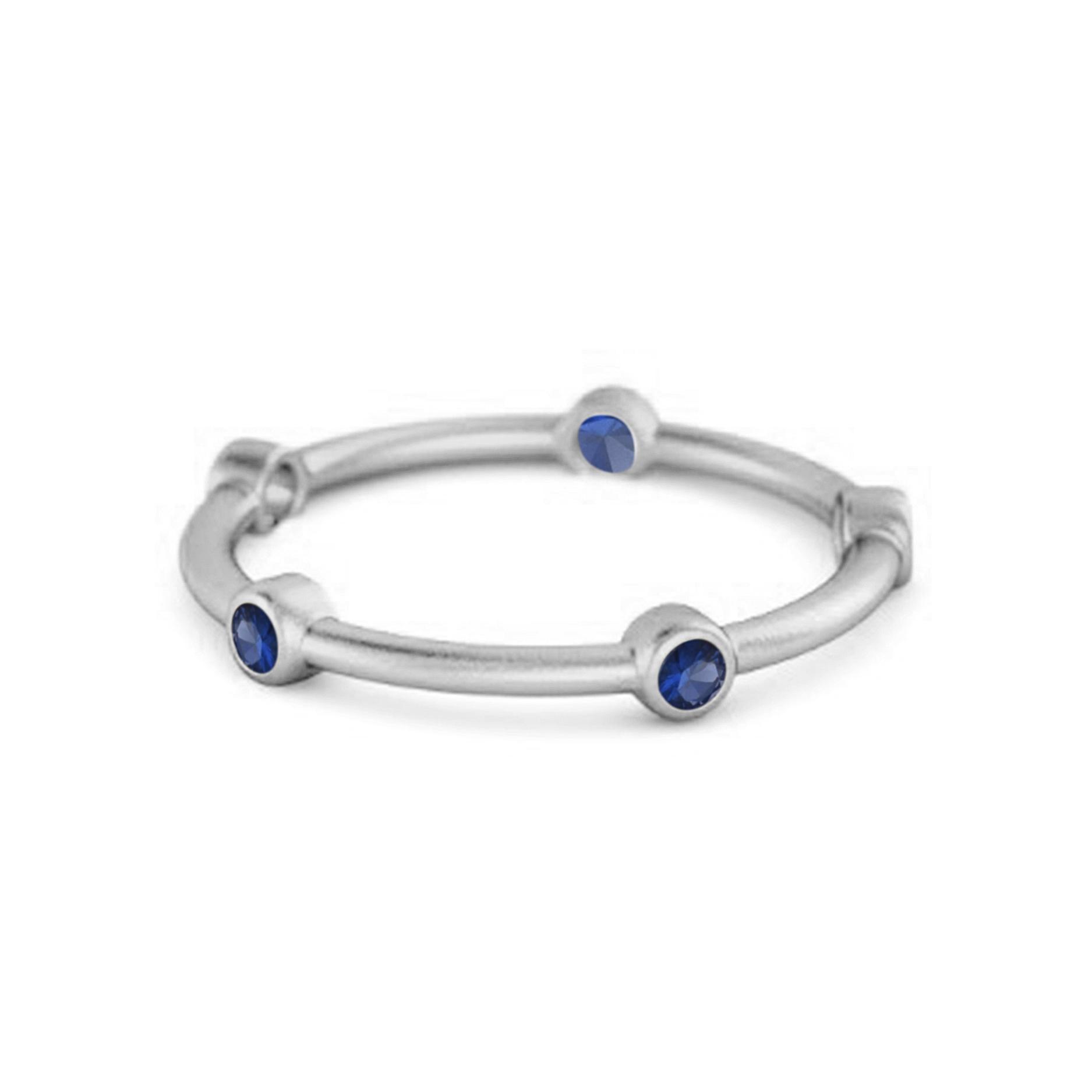 Кольцо обручальное штабелируемое из стерлингового серебра 925 пробы с пятью камнями, синий сапфир 6