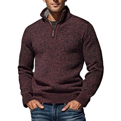 Autumn Winter Casual Solid Color Half Zipper Stand Collar Sweaters Vintage Mens Knitting Slim Men's Sweater Pullovers