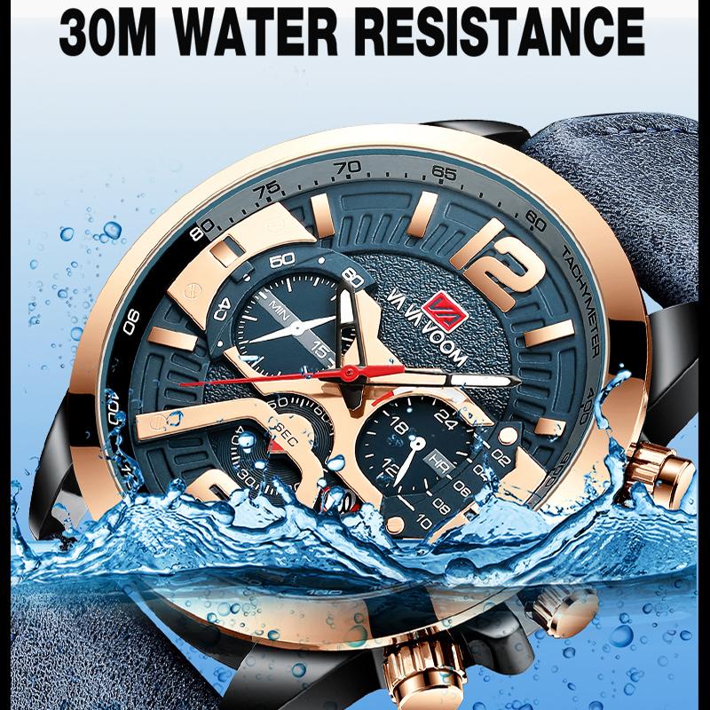 VA VA VOOM Mens Quartz Watches New Six Needle 8329 Casual Men's Watch Business Waterproof Date Quartz Watch Men Fashion Luminous Sport Clock