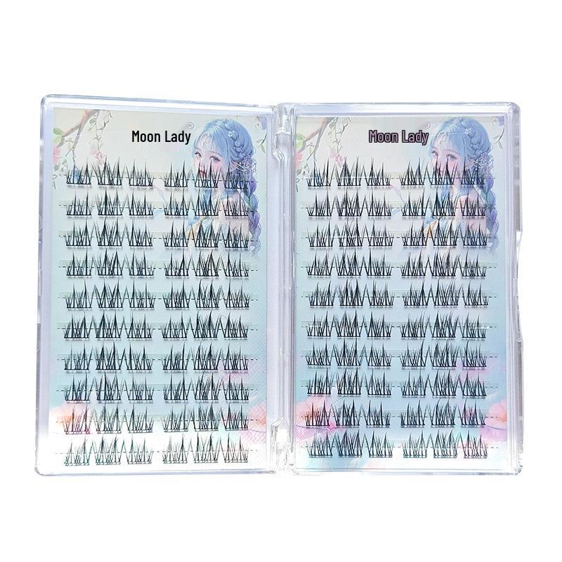 

Yue Jiao Niang Ленивый подсолнух Натуральные накладные ресницы - Двухточечные, Черная основа, Сегментированные, Фотогеничная имитация.