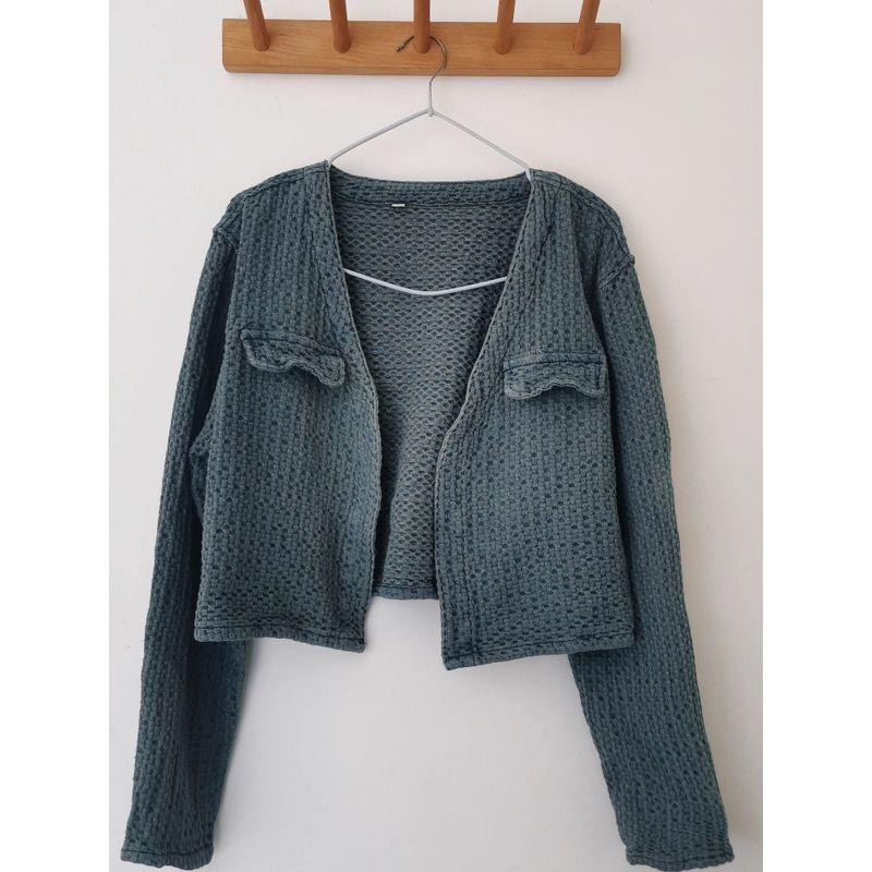 

Foreign Trade Original Order Tail Goods Visit Old Outer Wear Retro Cut the Tag off Short Plus size Patchwork Plaid Denim Cardigan Denim coat Patchwork Denim Outwear L