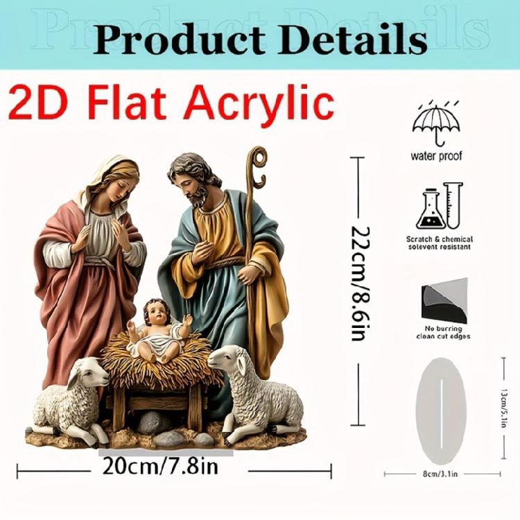 Figurina Presepio Acrilica Piatta 2D Con Base Stabile Scultura Sacra Famiglia Religiosa Per Scrivania Mensola Decorazioni per la Casa