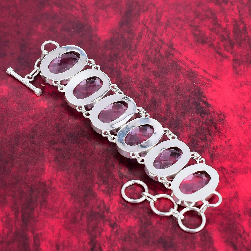 Facettiertes rosa Kunzit Armband, 925 Sterling Silber Schmuck, handgemachtes Armband, Edelstein Schmuck verstellbares Kettenarmband für Sie