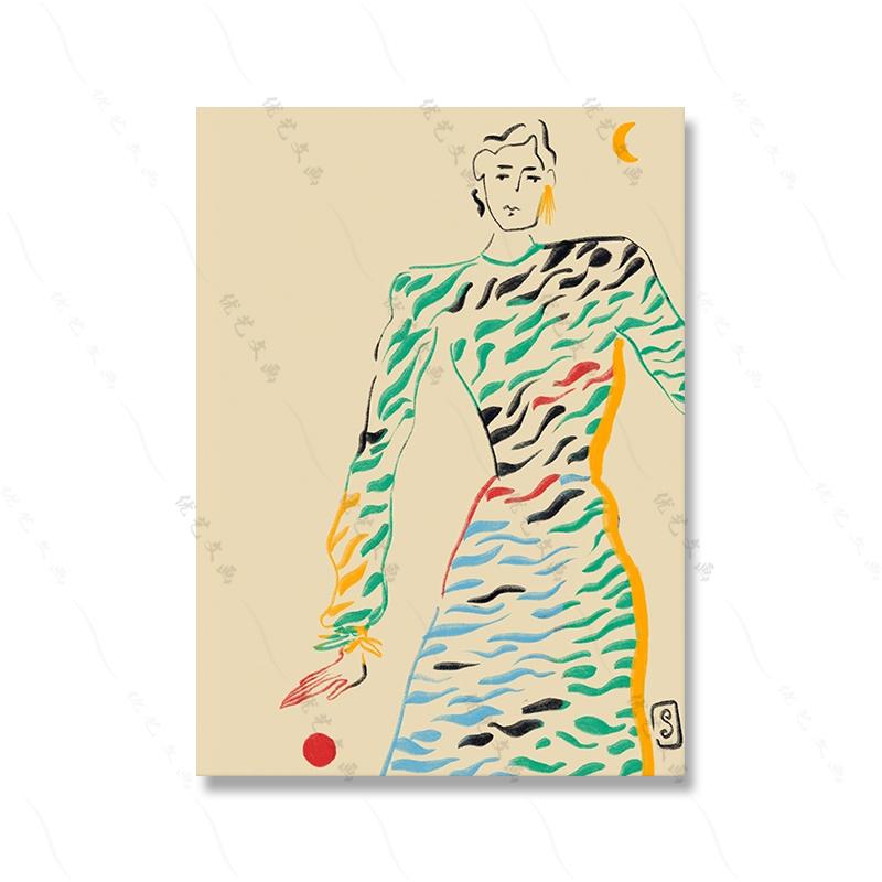 Abstract Line Woman Fashion Canvas Wall Art Poster Print Colorful Fashion Show Model Picture Calm Girl Living Room Home Decor