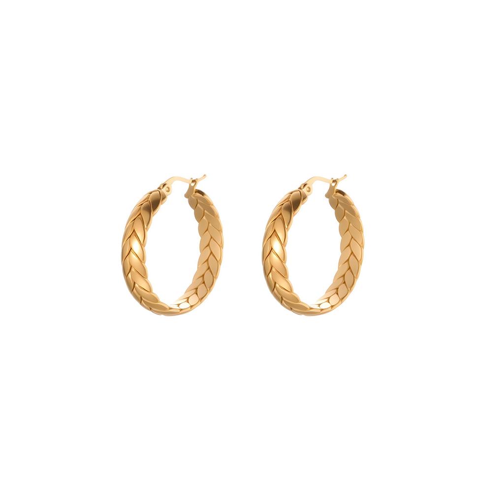GEMCHIC Women's Geometric Woven Hoop Earrings, Gold Plated Stainless Steel Huggie Earrings for Women