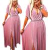 Long Dress For Wedding Party Dusty Pink Shiny Maxi V-Neck Xl