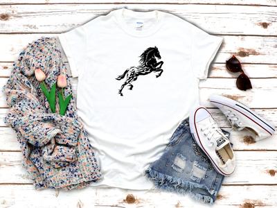 26 Black Horse Drawing Women's 3 4 Short Sleeve T-Shirt F413 Unisex T-Shirt