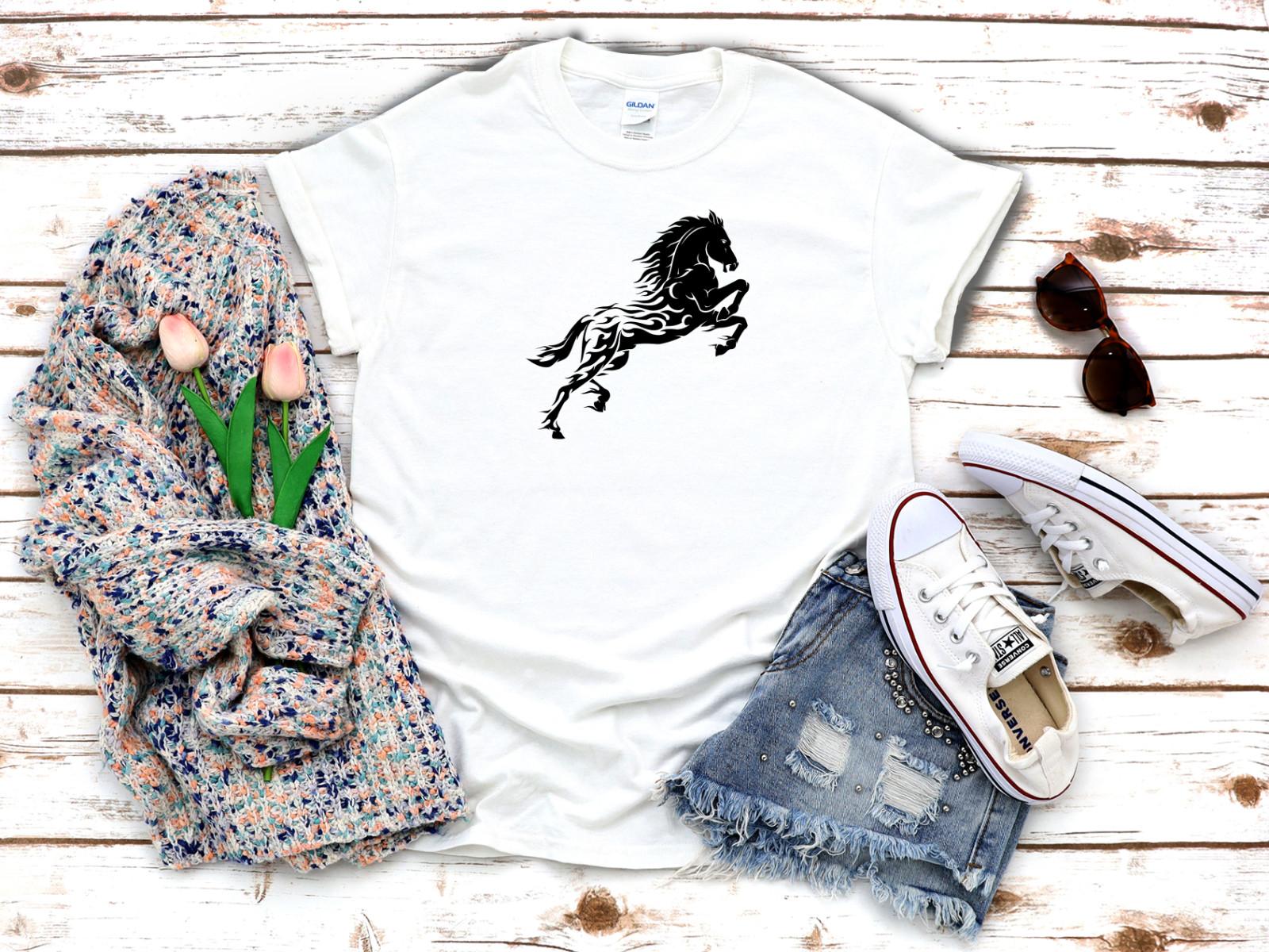 

26 Black Horse Drawing Women s 3 4 Short Sleeve T-Shirt F413 Unisex T-Shirt XXXXL