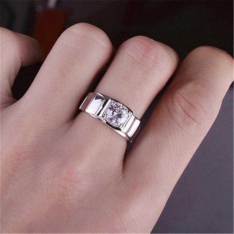 Imitation Mosan Diamond Resizable Men'S Ring Plated With 18K Platinum Four-Claw Inlaid Trapezoidal Design Tidy Men Popular Rings