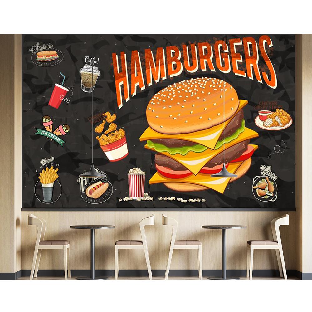 Affreschi Murali Hamburger Pizza Burger Pollo Fritto Succo Carta da Parati 3D Ristorante Fast Food Snack Bar Sala Pranzo Grande Affresco Murale