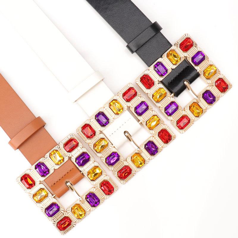 New European and American Dot Diamond Gem Alloy Buckle Wide Belt for Women High-end Fashion Versatile Jeans Women's Belt