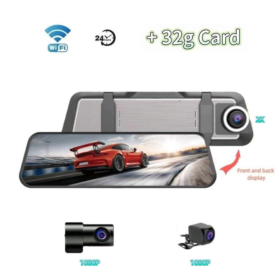 10 Inch Streaming Media Driving Recorder, Rearview Mirror, Three Lens WiFi High-definition with Reverse Rearview Touch Screen