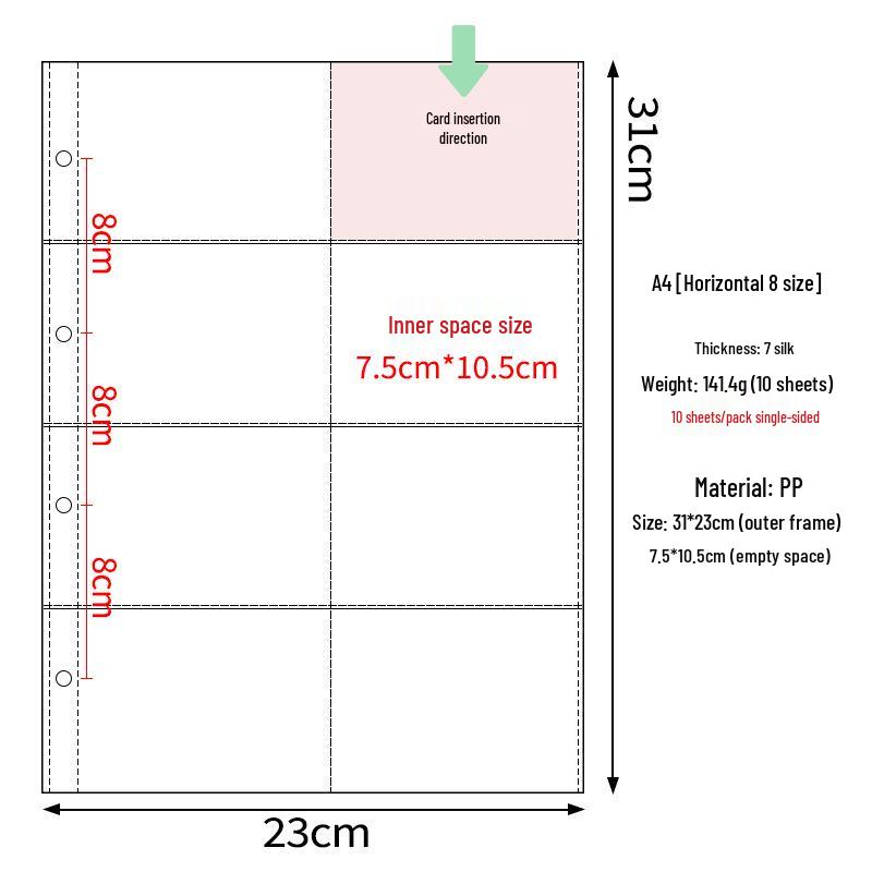 Transparent A4 and A5 Card Album Refills: 4-Pocket, 9-Pocket, 4-Inch Photo Pages