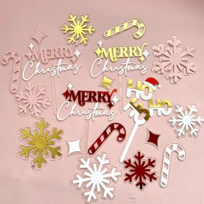 Golden Merry Christmas Party Cake Topper Golden Acrylic Hello New Year Cake Topper for New Year Party Cake Decorations